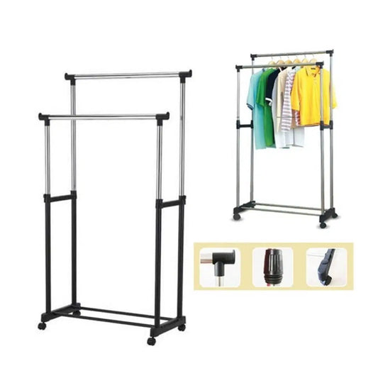 TENDEDERO ORGANIZADOR DE ROPA DOBLE ROPERO METÁLICO PORTÁTIL