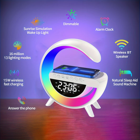 PARLANTE LAMPARA G RELOJ DIGITAL CARGADOR INALÁMBRICO